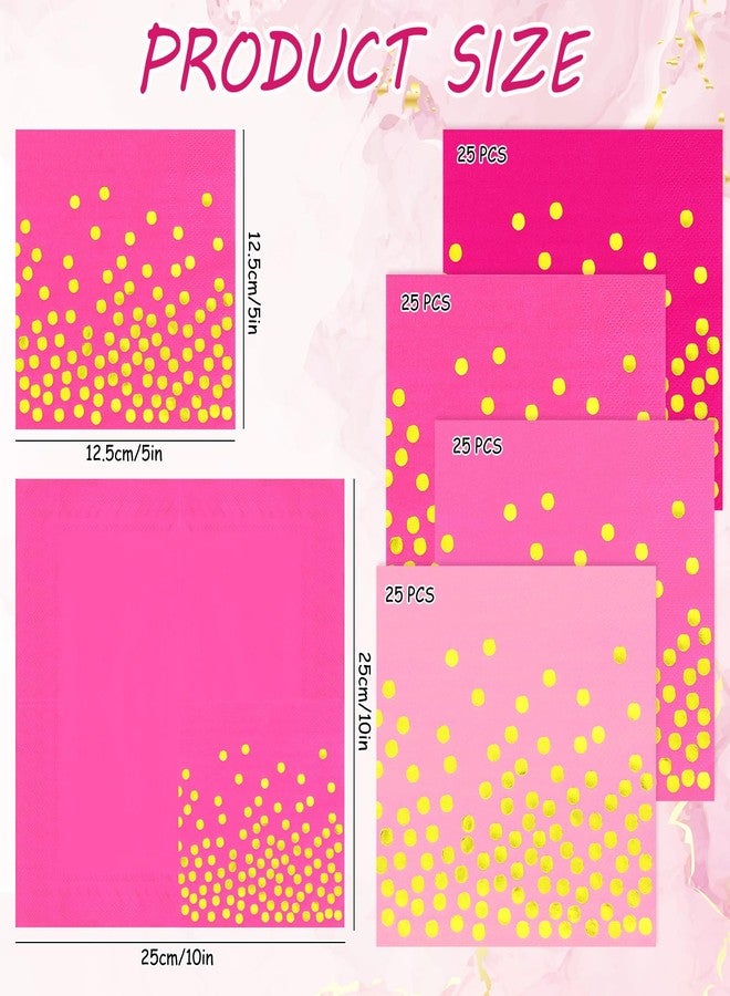 وولاين مجموعة مناديل كوكتيل وردية فاقعة من والين، 100 قطعة، لعيد الحب، 3 مناديل ورقية متدرجة الألوان باللون الوردي مع نقاط ذهبية، مناديل عشاء للاستخدام مرة واحدة، مثالية لتزيين موائد حفلات الزفاف وأعياد الميلاد، مقاس 5 × 5 بوصة - Image 2